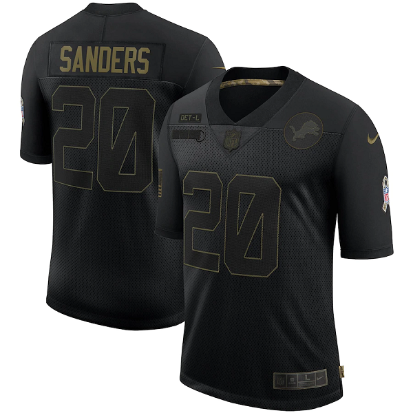 Men's Detroit Lions #20 Barry Sanders 2020 Black Salute To Service Limited Stitched Jersey